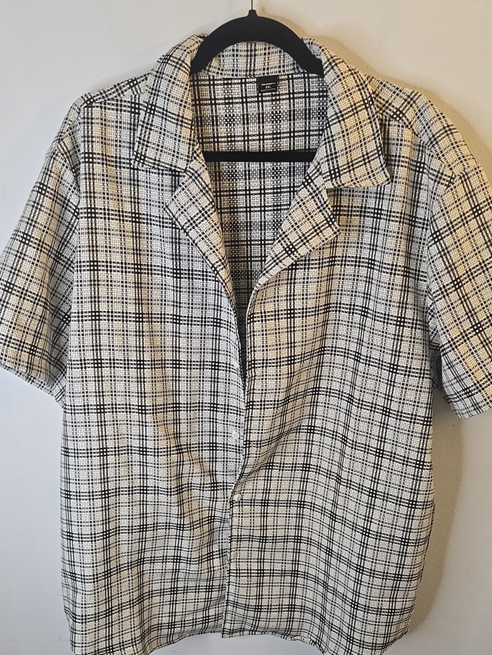 ManNFINITY Black and White Plaid Short-Sleeve Button-Down Shirt